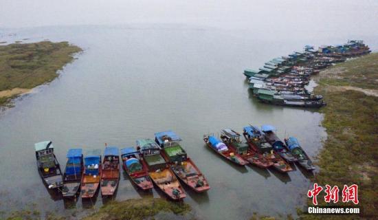 近期受连续降雨影响，江西主要河流水位上涨，中国第一大淡湖鄱阳湖水位快速上涨，湖面较前期明显扩大。截止2月23日14时，鄱阳湖都昌站水位为12.56米，较往年提前半个多月结束枯水期，进入中水位。图为大批渔船停靠在江西鄱阳湖都昌水域。傅建斌 摄