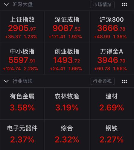 沪指涨1.23%重返2900点 稀土概念股再现涨停潮