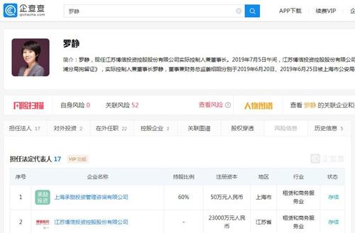 承兴国际董事长罗静。企查查截图